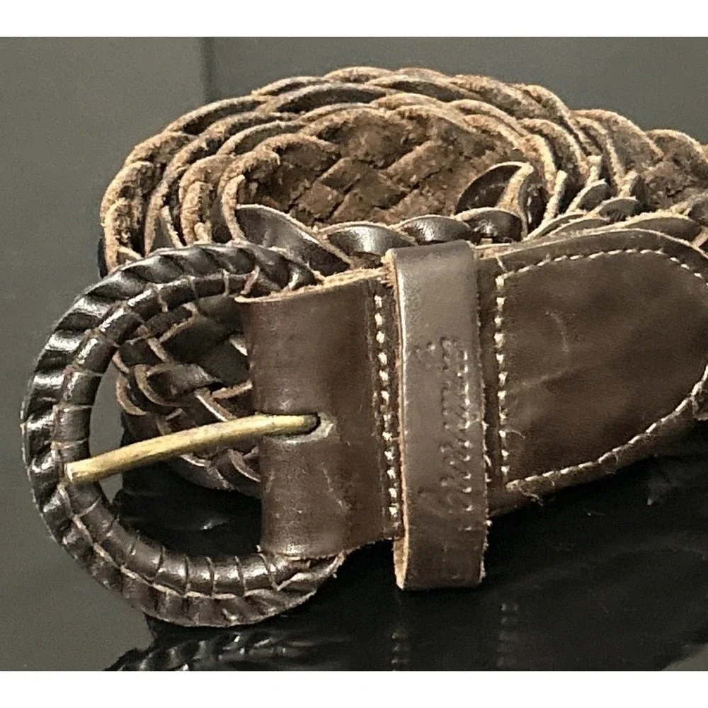 Abercrombie Fitch Leather Belt Braided Brown Woven Detail Western Bohemian Women